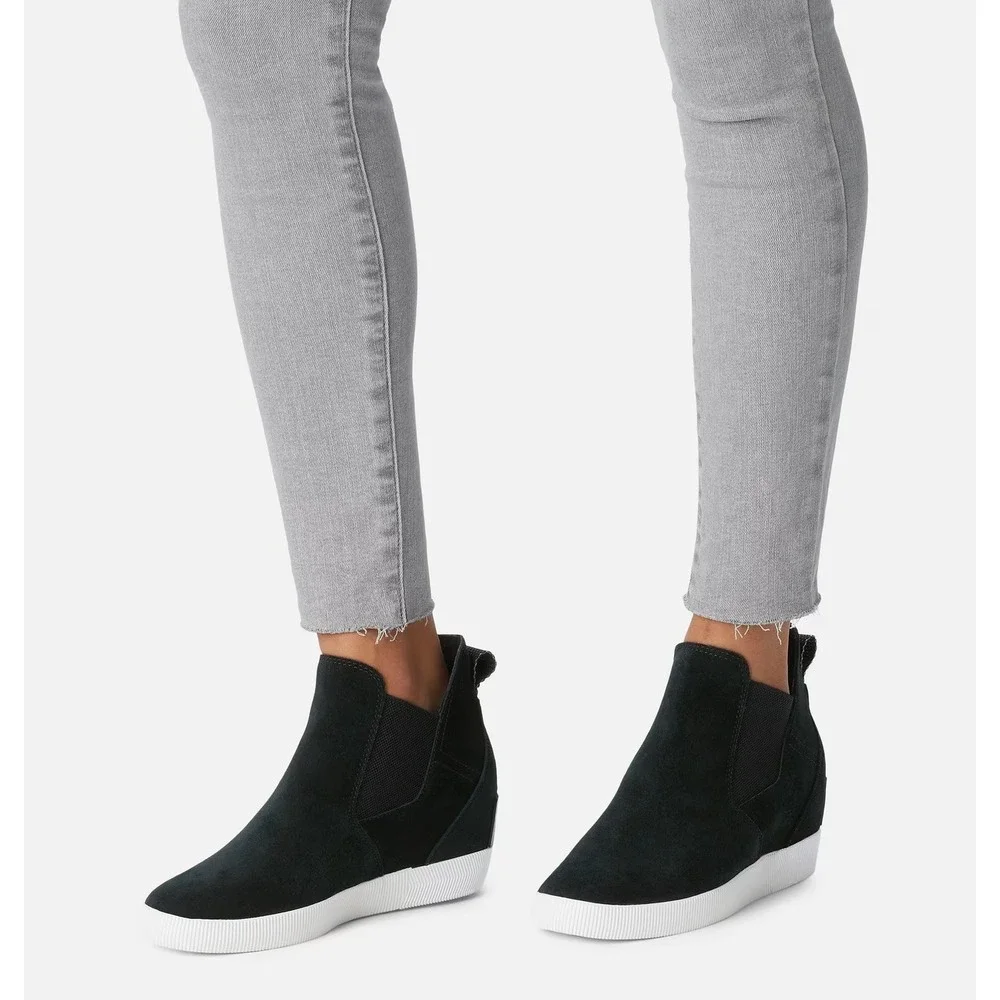 SOREL® (Women's 6)‎ Out N About™ Waterproof Slip-On Wedge Bootie in Black/White